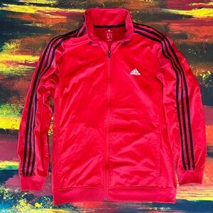 Adidas Mens Bright Red Track Jacket with Black Stripes